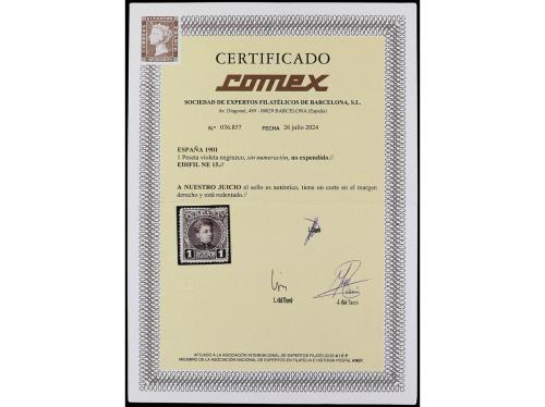 * ESPAÑA. Ed. NE 15. 1 peseta violeta, NO EXPENDIDO. Pequeño