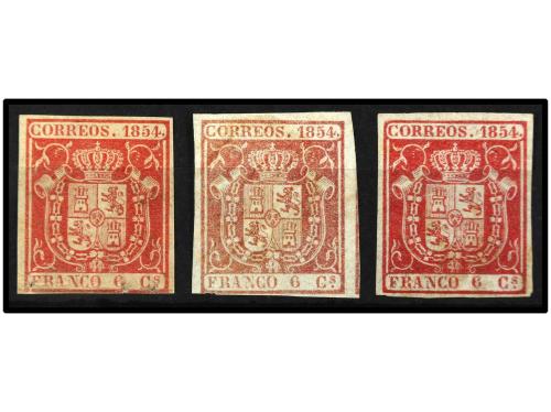 * ESPAÑA. Ed. 24 (3). 6 cuartos carmín. 3 ejemplares nuevos 