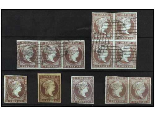 (*) ESPAÑA. Ed. 45 (5) y º 42 (7). 2 reales violeta. 5 ejemp