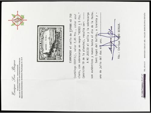 (**) ESPAÑA. Ed. 759. Aéreo + 5 pts. Tipo 19. Centrado de lu
