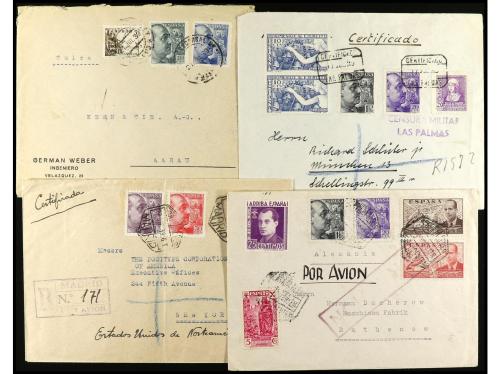 ESPAÑA. Diez cartas,1 frontal y 1 tarjeta postal con sellos 