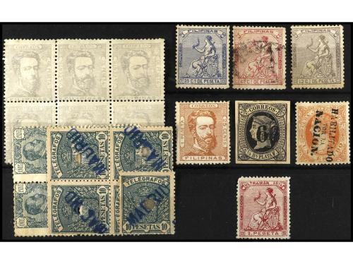 COLONIAS ESPAÑOLAS. Ficha con sellos de Filipinas (destaca E