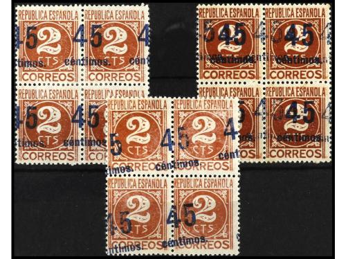 */(*) ESPAÑA. Ed. 744. 45 cts. sobre 2 cts. castaño. 3 bloqu