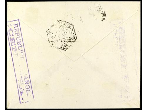 ✉ ESPAÑA. Ed. 759. 1938. Aéreo + 5 pts. azul en sobre mat. P