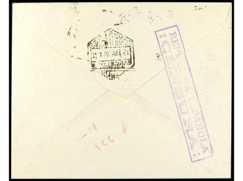 ✉ ESPAÑA. Ed. 759. 1938. Aéreo + 5 pts. azul en sobre mat. P