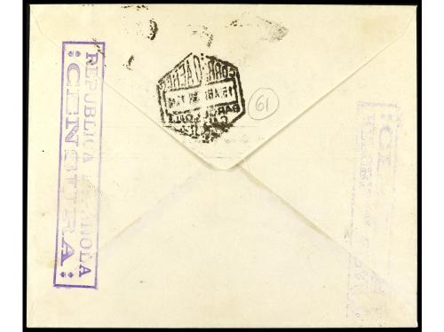 ✉ ESPAÑA. Ed. 759. 1938. Aéreo + 5 pts. azul en sobre mat. P