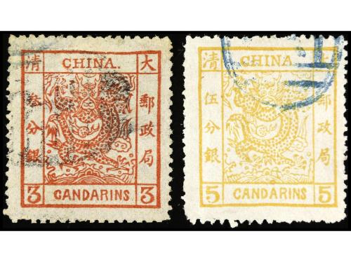 ° CHINA. Yv. 2A, 3A. 3 c. castaño rojo y 5 c. naranja. Grand