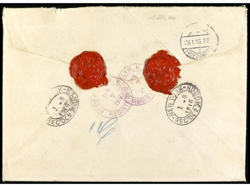 ✉ ESTADOS UNIDOS. 1916. NEW YORK a BERLÍN, con diversos valo