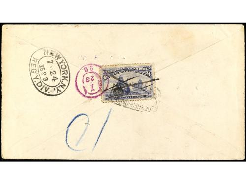 ✉ ESTADOS UNIDOS. 1893. 3 c. y 6 c. en sobre certificado a M