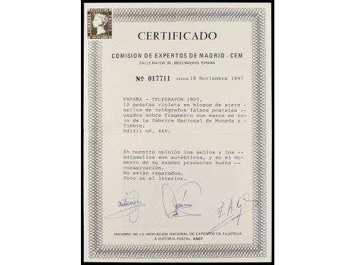 Δ ESPAÑA: TELEGRAFOS. Ed. 46F (7). FALSO POSTAL. Bloque de 7