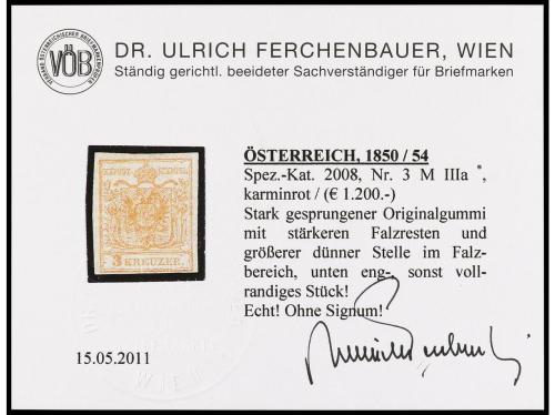 * AUSTRIA. Yv. 3 (B), Mi. 3Y. 3 k. bermellón. Papel a máquin