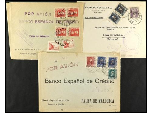 ✉ ESPAÑA. 1938-9. 4 cartas y 1 frontal con distintas censura