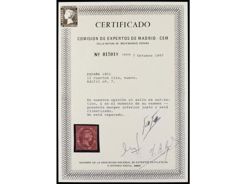 (*) ESPAÑA. Ed. 7. 12 cuartos lila. Margen inferior ajustado
