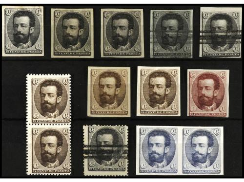 ESPAÑA. Amadeo. Conjunto de 13 pruebas. 12 c. negro, 12 c. a