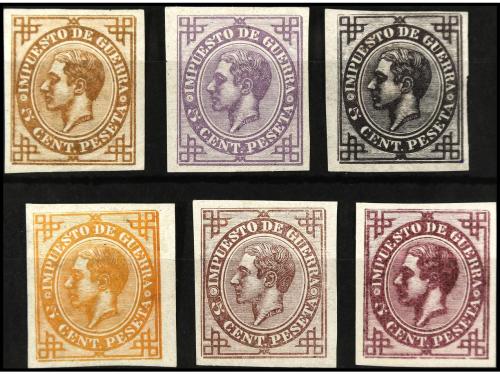 ESPAÑA. 1876. PRUEBAS. Ed 183. Conjunto de 6 prueba en difer