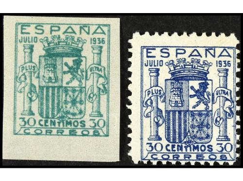 ** ESPAÑA. Ed. 801+ * NE 57. 30 c. azul descentrado y No exp
