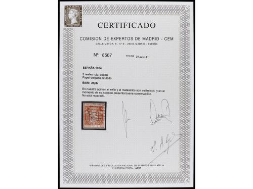 º ESPAÑA. Ed. 25pa. 2 reales rojo, papel delgado azulado, ce