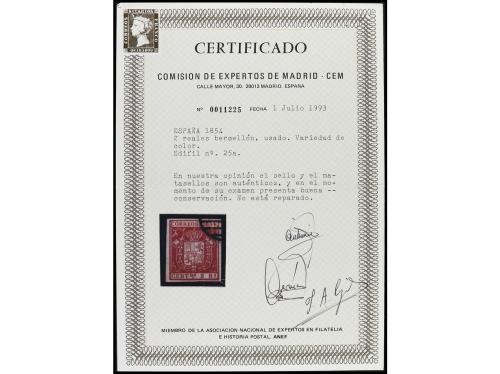 º ESPAÑA. Ed. 25pa. 2 reales rojo, papel delgado azulado, ce