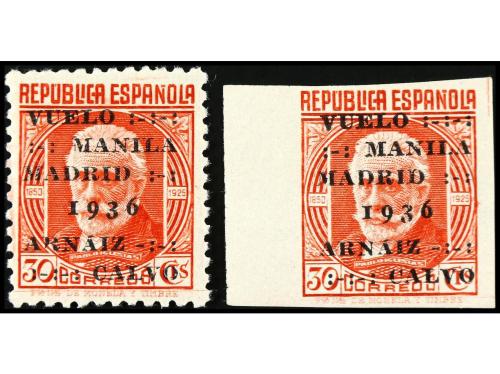 ** ESPAÑA. Ed. 741, 741s. 30 cts. rojo, dentado y SIN DENTAR