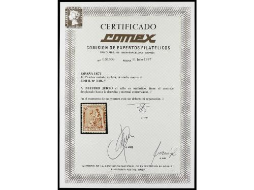 * ESPAÑA. Ed. 140. 10 pesetas castaño. Dentado desplazado. R
