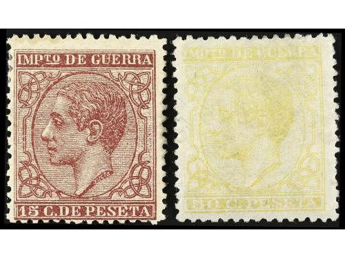 * ESPAÑA. Ed. 188/89. 15 c. carmín y 50 c. amarillo (color t