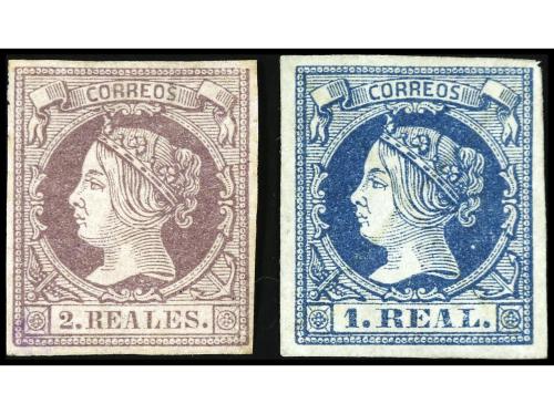 (*) ESPAÑA. Ed. 55 y 56. 1 real azul (punto tonalizado al do