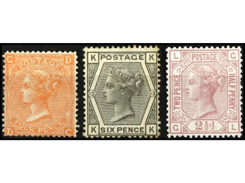 * GRAN BRETAÑA. Yv. 32, 52 y (*) 56. 4 p. rojo naranja, 6 p.
