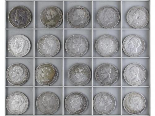 LOTES CENTENARIO. Lote 28 monedas 5 Pesetas. 1871 a 1899. AM