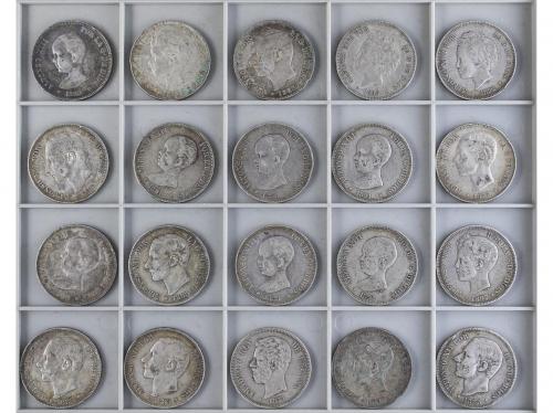LOTES CENTENARIO. Lote 20 monedas 5 Pesetas. 1871 a 1898. AM