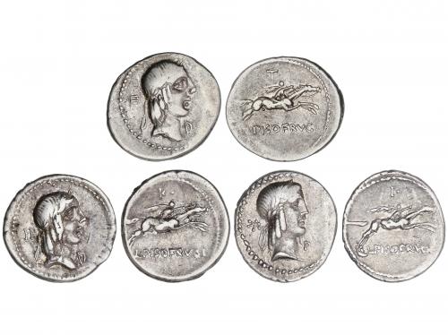REPÚBLICA ROMANA. Lote 3 monedas Denario. 90-89 a.C. CALPURN