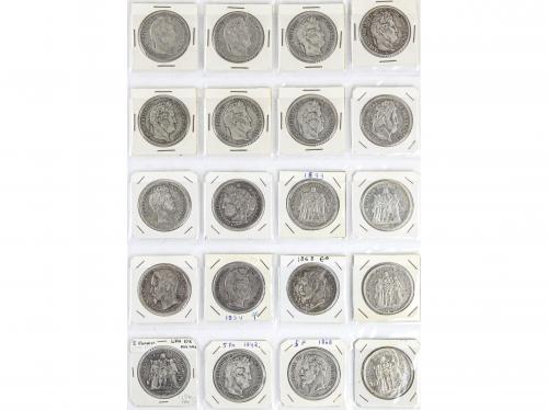 FRANCIA. Lote 20 monedas 5 Francs. 1802 a 1876. AR. Diferent