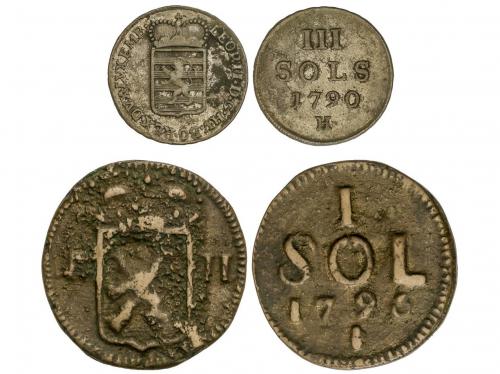 LUXEMBURGO. Lote 2 monedas 1 Sol y 3 Sols. 1790 y 1795. FRAN