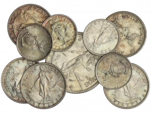 FILIPINAS. Lote 10 monedas 10 (4), 20 (5) y 50 Centavos. 194