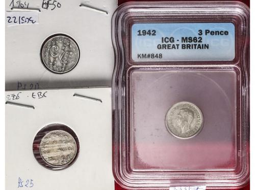 GRAN BRETAÑA. Lote 3 monedas 3 Pence. 1885, 1904, 1942. VICT
