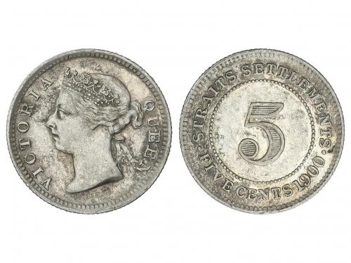 STRAITS SETTLEMENTS. 5 Cents. 1900. VICTORIA. AR. KM-10. EBC