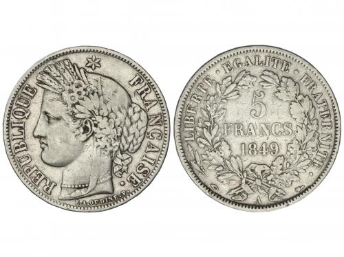 FRANCIA. 5 Francs. 1849-A. II REPÚBLICA. PARÍS. 24,55 grs. A