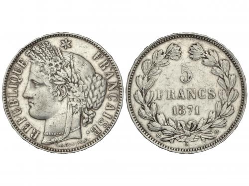 FRANCIA. 5 Francs. 1871-K. III REPÚBLICA. BURDEOS. 24,81 grs