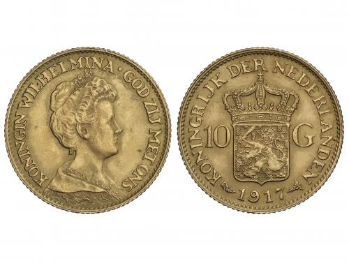 HOLANDA. 10 Gulden. 1917. WILHELMINA I. 6,72 grs. AU (900). 