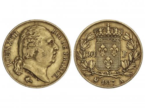FRANCIA. 20 Francs. 1817-A. LOUIS XVIII. PARÍS. 6,39 grs. AU