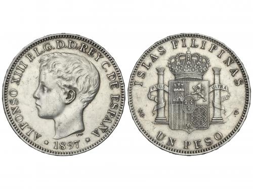 ALFONSO XIII. 1 Peso. 1897. MANILA. S.G.-V. (Pequeñas rayita