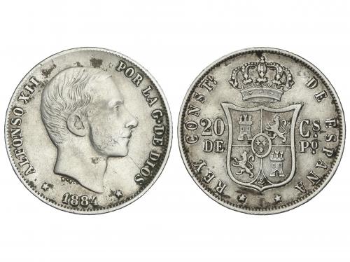 ALFONSO XII. 20 Centavos de Peso. 1884. MANILA. (Leves oxida