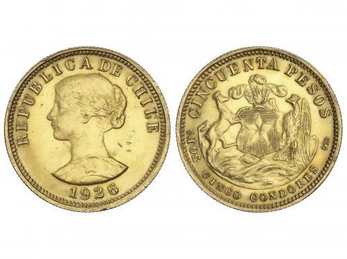 CHILE. 50 Pesos. 1926. 10,15 grs. AU (900). (Pequeños golpec