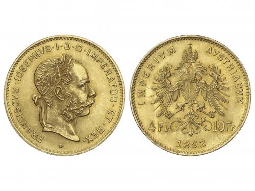 AUSTRIA. 4 Florin-10 Francs. 1892. FRANZ JOSEPH I. 3,23 grs.