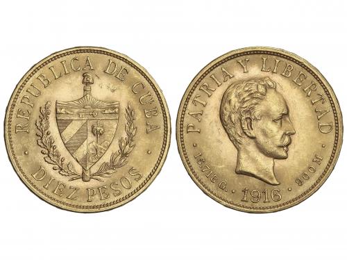 CUBA. 10 Pesos. 1916. 16,70 grs. AU. José Martí. (Pequeños g