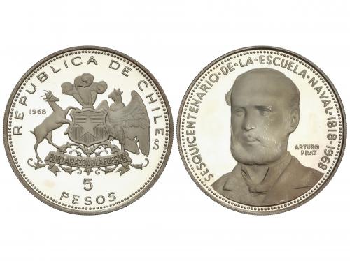 CHILE. 5 Pesos. 1968. 22,2 grs. AR. 150 aniversario Academia