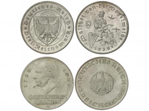 ALEMANIA. Lote 2 monedas 3 Reichsmark. 1929-A, 1930-A. WEIM