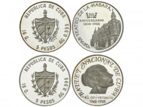 CUBA. Lote 2 monedas 5 Pesos. 1988. 16,00 y 16,00 grs. AR. 4