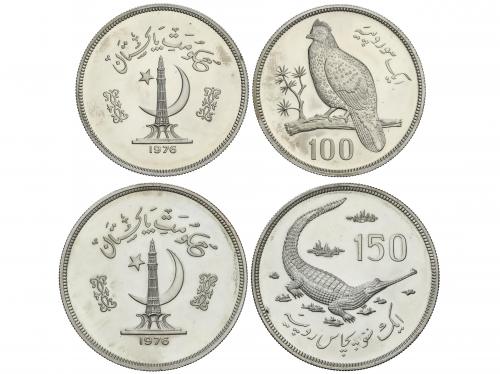 PAQUISTÁN. Lote 2 monedas 100 y 150 Rupees. 1976. 28,28 y 35