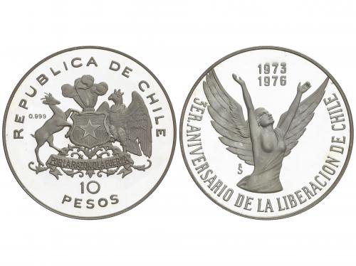 CHILE. 10 Pesos. 1976. 44,85 grs. AR. III aniversario Libera
