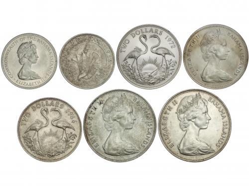 BAHAMAS. Lote 7 monedas 1 (2), 2 (3), 5 Dollars (2). 1966 a 